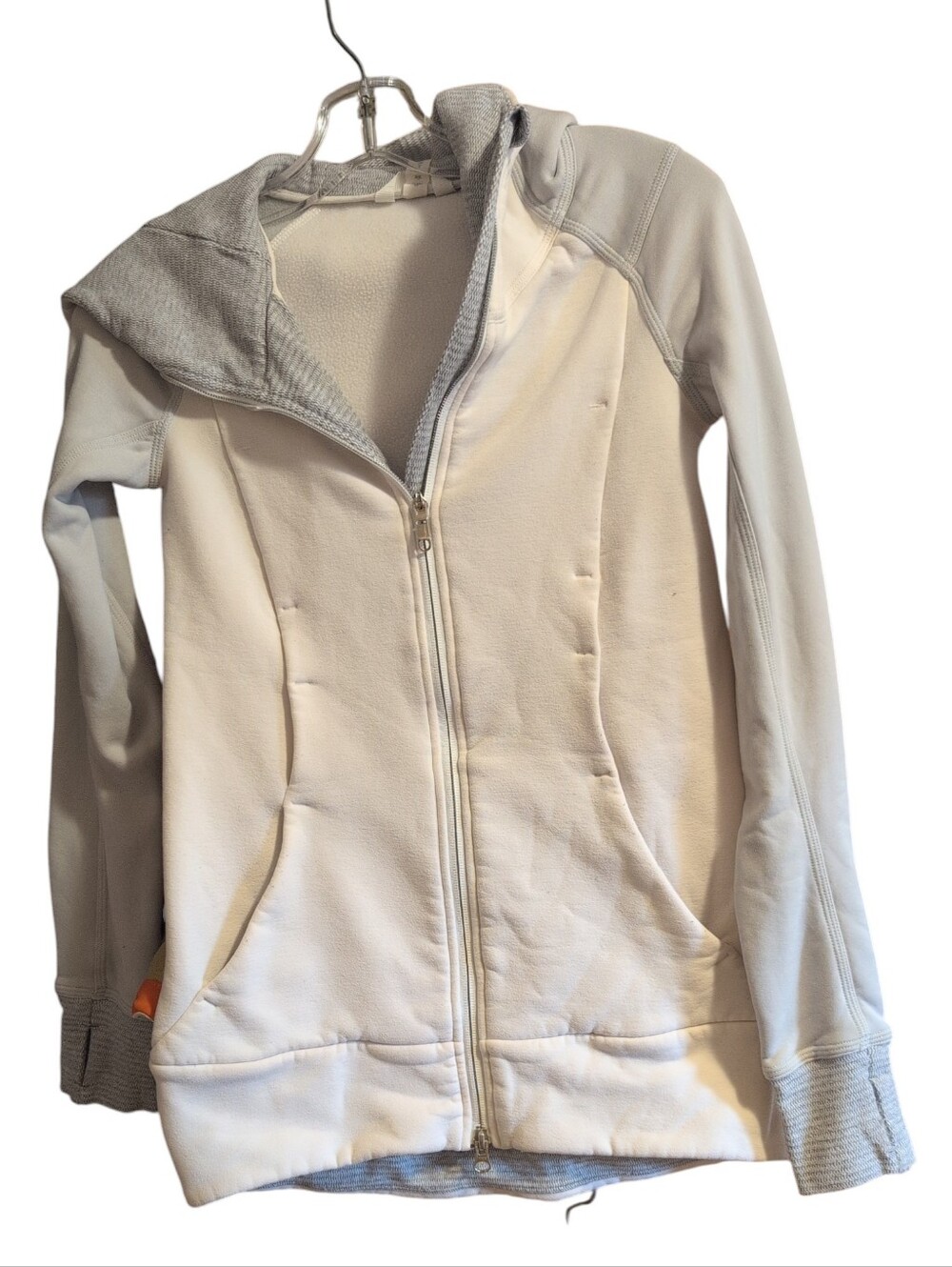 Lululemon Scuba Hoodie Size 2 White Gray Fleece Lined Full Zip Jacket Yoga